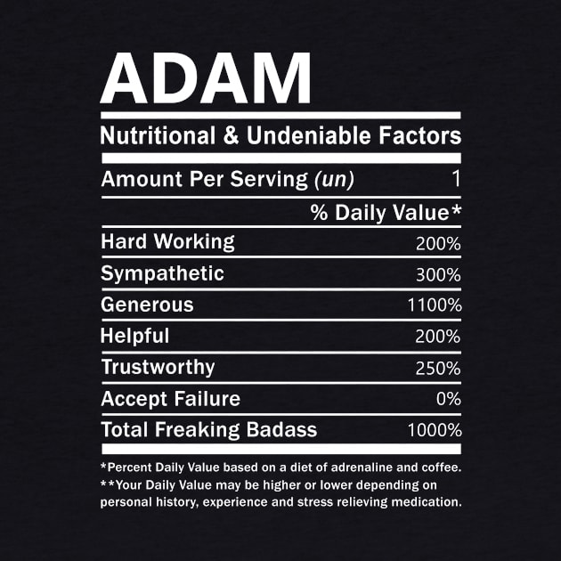Adam Name T Shirt - Adam Nutritional and Undeniable Name Factors Gift Item Tee by nikitak4um